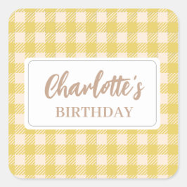 Vichy gult lantlig rutigt mönster fyrkantigt klistermärke