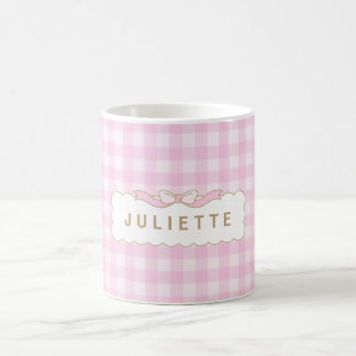 Vichy rose et blanc personnalisé avec prénom kaffemugg