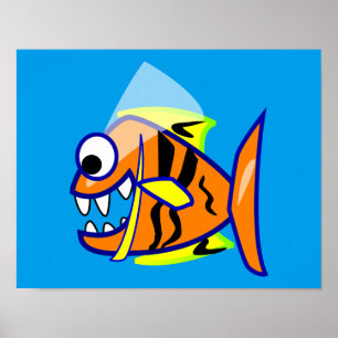 VICIOUS TECKNAD FUNNY PIRANHA FISH HAVA LOGOTYP GR POSTER