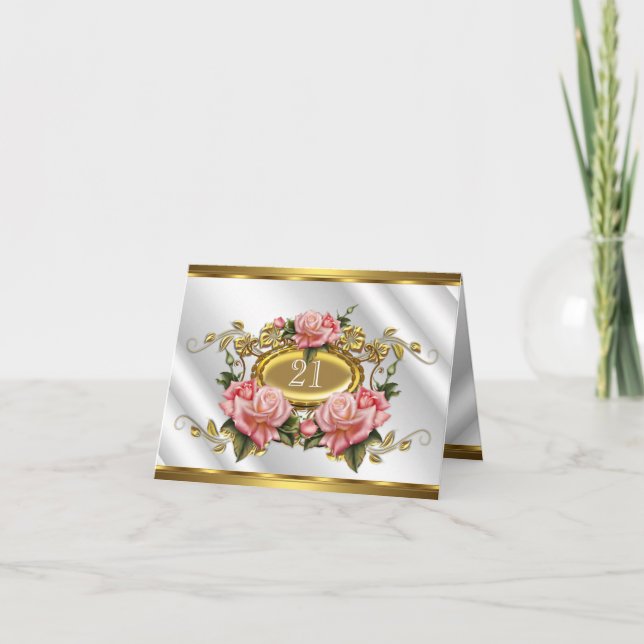Vickat kort 21:a födelsedag Rosa Guld Ro White 3 (Framsida)
