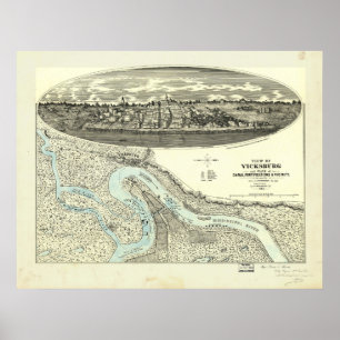 Vicksburg Mississippi 1863 Antique Panoramic Karta Poster