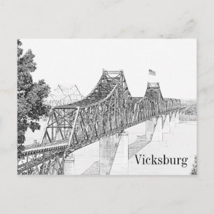 Vicksburg, Mississippi River Sketch Art Vykort