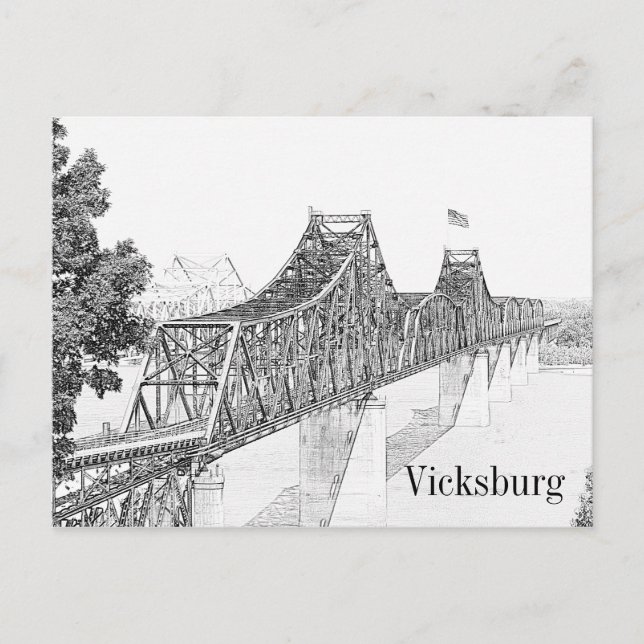 Vicksburg, Mississippi River Sketch Art Vykort (Framsida)