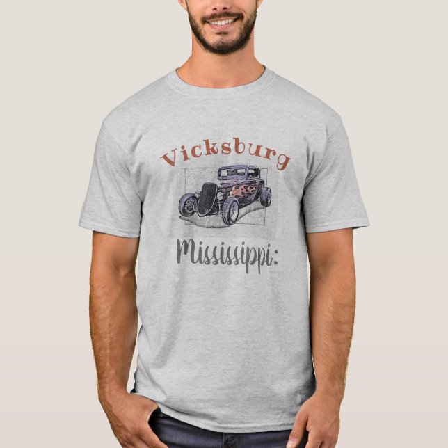 "Vicksburg Mississippi:" Vintage Hotrod T Shirt (Framsida)