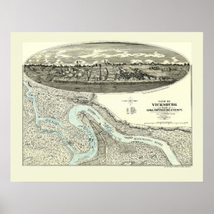 Vicksburg, MS Panoramic Karta - 1863 Poster
