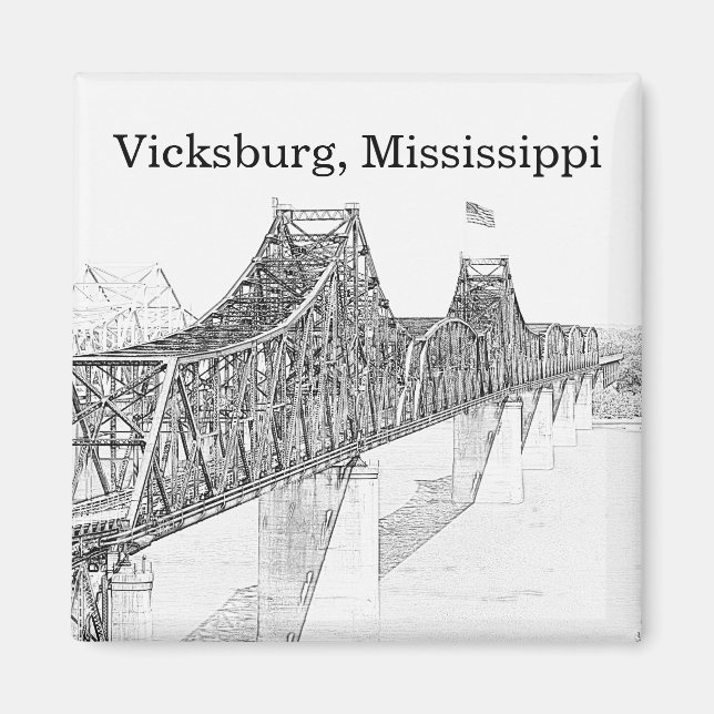 Vicksburg MS River Bridge Black & White Sketch Magnet (Framsidan)