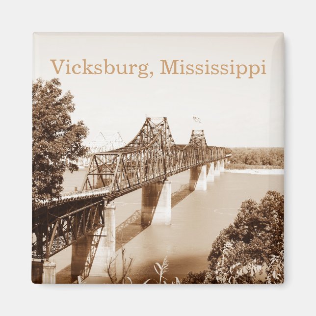 Vicksburg MS River Bridge Sepia Copper Tone Magnet (Framsidan)