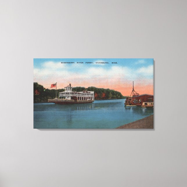 Vicksburg, MS - View of Mississippi River Ferry Canvastryck (Framsida)