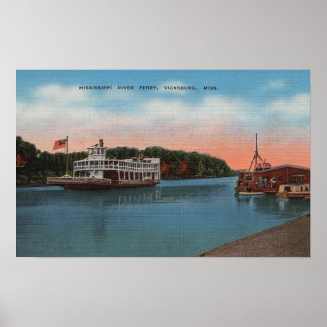 Vicksburg, MS - View of Mississippi River Ferry Poster (Framsidan)