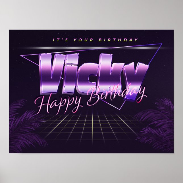 Vicky Namn Vorname lila retro Poster Geburtstag (Framsidan)