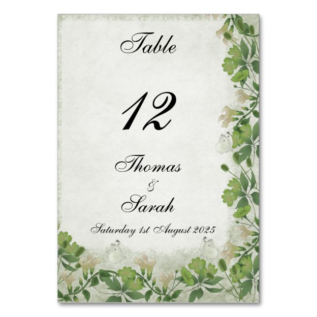 Vicorian äng bröllopsinbjudan bordsnummer (Framsidan)