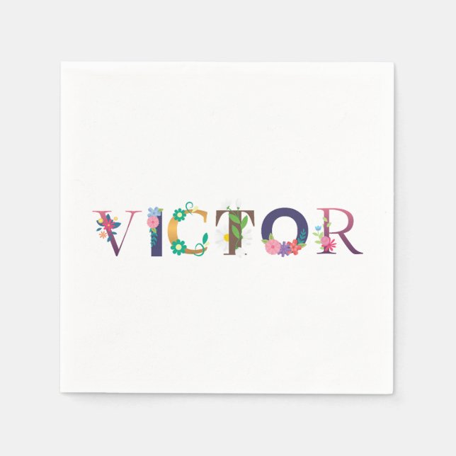 VICTOR First Namn Elegant Embroired Pappersservett (Framsidan)