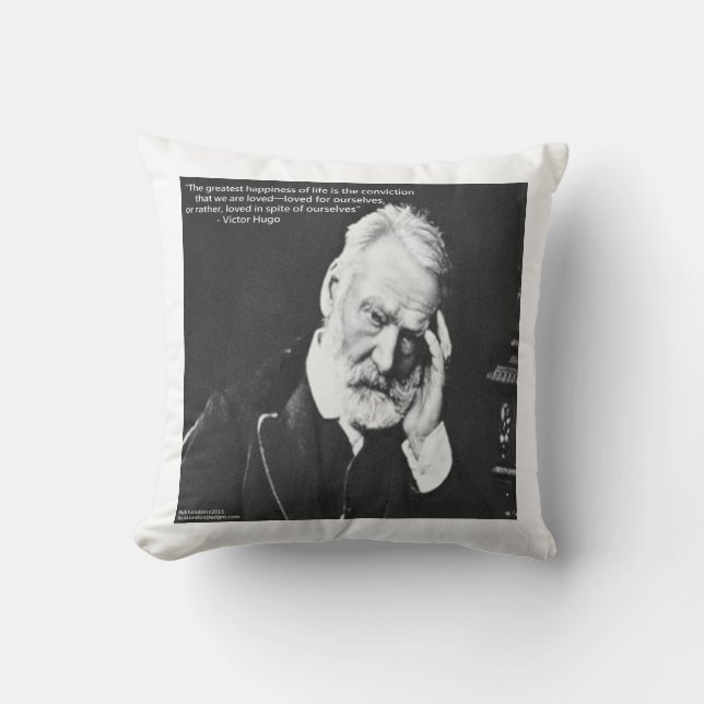 Victor Hugo & Happiness Quote Bomullskastkudde Kudde (Framsida)