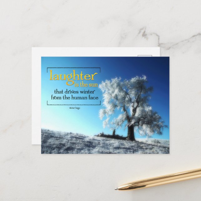 Victor Hugo inspirationcitat "Skratt" Vykort (Fram/Back In Situ)