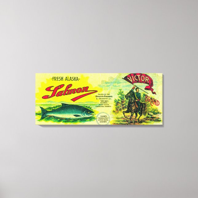 Victor Salmon Can LabelYes Bay, AK Canvastryck (Framsida)
