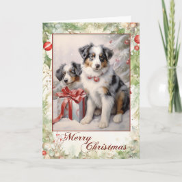 Victoransk Blå Merle Aussie Valp Jul Helgkort