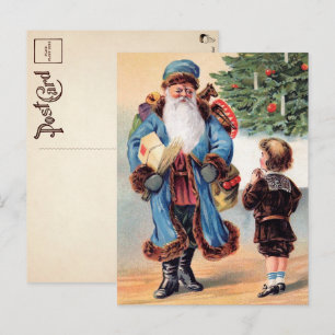 Victoransk blå tomte i kappa vykort