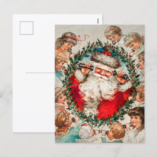 Victoransk jultomte på telefon med barn helg vykort