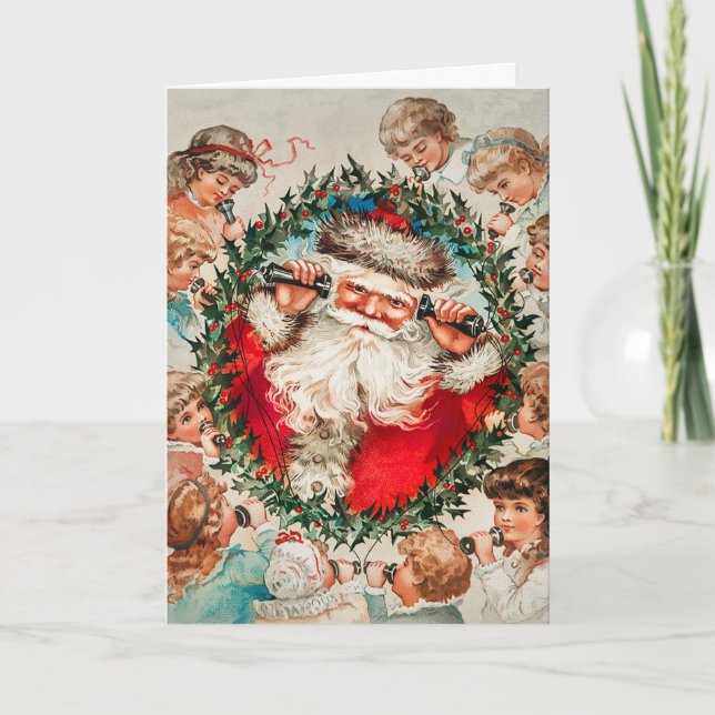 Victoransk jultomte på telefon med barn kort (Framsida)