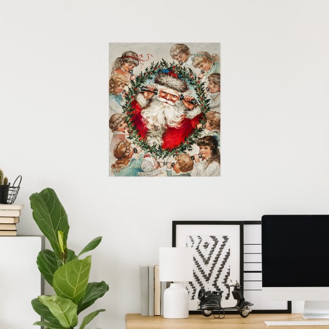 Victoransk jultomte på telefon med barn poster (Hemmakontoret)