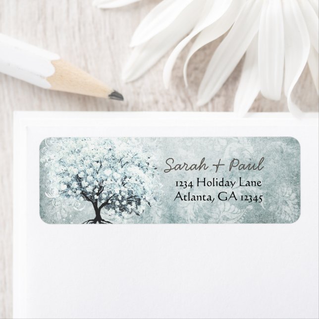 Victoransk kärleksfågel Blå Damaskus Hjärtträd Returadress Etikett (Insitu)