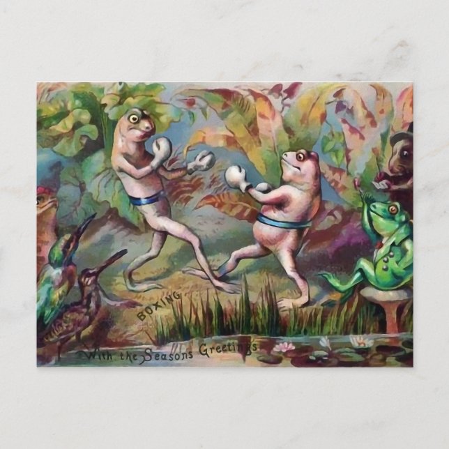 Victoranska boxande grodor julkort vykort (Framsida)