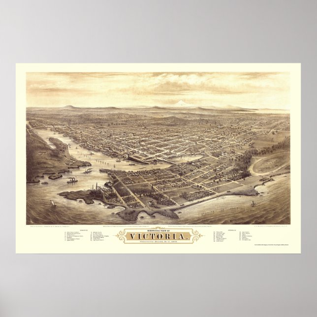 Victoria, BC, Canada Panoramic Karta - 1878 Poster (Framsidan)