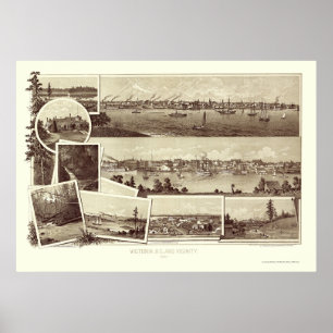 Victoria, BC, Canada Panoramic Karta - 1884 Poster