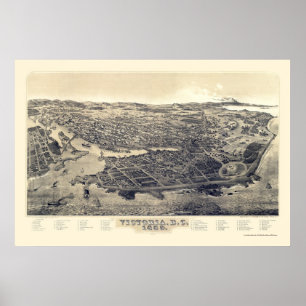 Victoria, BC, Canada Panoramic Karta - 1889 Poster