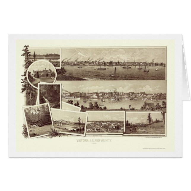 Victoria BC, Kanada panorama- karta - 1884 Hälsningskort (Framsidan Horizontal)
