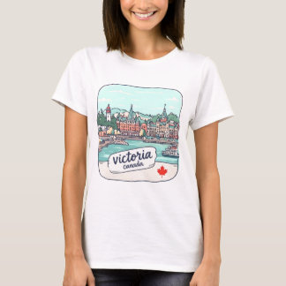 Victoria BC Kanada Pastell Siluett Söt Stadsvy T Shirt