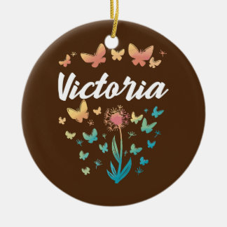 Victoria Birthday syster Butterfly Dandelion Namn Julgransprydnad Keramik