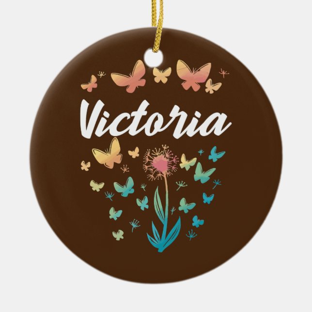 Victoria Birthday syster Butterfly Dandelion Namn Julgransprydnad Keramik (Framsidan)