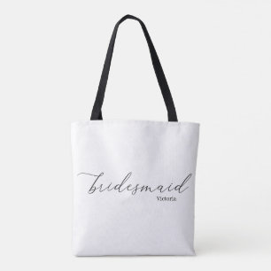 Victoria Bridesmaid Script Black Straps Tote Bag Tygkasse