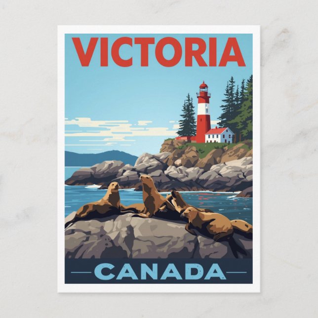 Victoria Canada Sea Lions and Lighthouse Travel Vykort (Framsida)