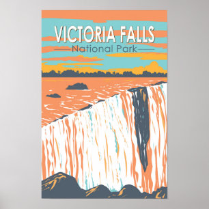 Victoria Falls Nationalpark Resa Konst Vintage Poster