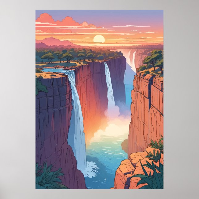 Victoria Falls Sunset Travel Art Poster (Framsidan)
