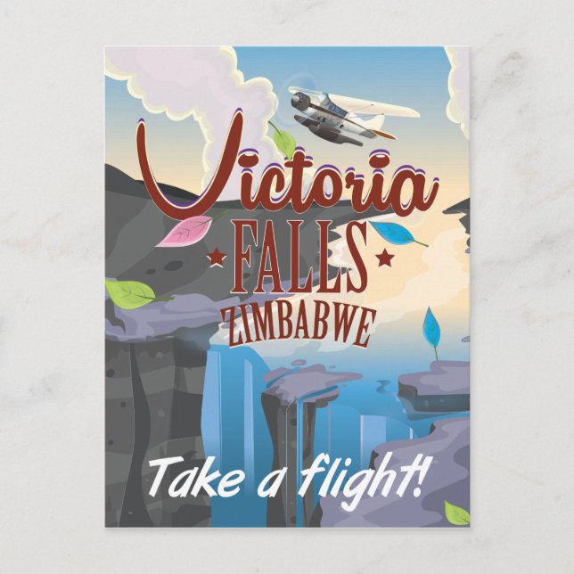 Victoria Falls Zimbabwe tecknad poster Vykort (Framsida)
