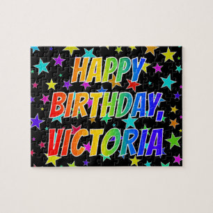 "VICTORIA" Första Namn, Roligten "GRATTIS PÅ FÖDEL Pussel