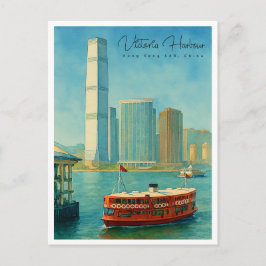 Victoria Harbour Hong Kong Retro Siluett Helg Vykort