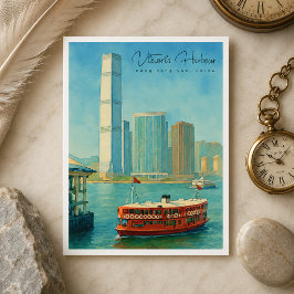 Victoria Harbour Hong Kong Retro Siluett Helg Vykort
