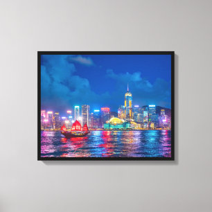 Victoria Harbour & Hong Kong Skyline på natten Canvastryck
