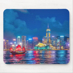 Victoria Harbour & Hong Kong Skyline på natten Musmatta