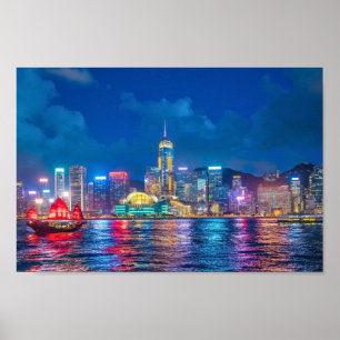 Victoria Harbour & Hong Kong Skyline på natten Poster