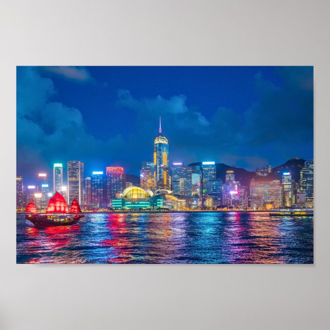 Victoria Harbour & Hong Kong Skyline på natten Poster (Framsidan)