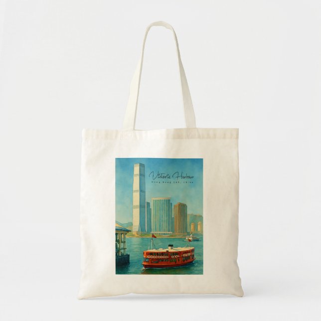 Victoria Harbour Hongkong Retro Siluett Tygkasse (Framsidan)
