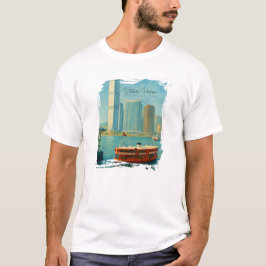Victoria Harbour Hongkong Retro Siluett Vattenfärg T Shirt