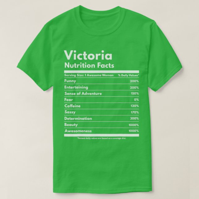 Victoria Nutrition Facts Funny Personlig Namn V T Shirt (Design framsida)