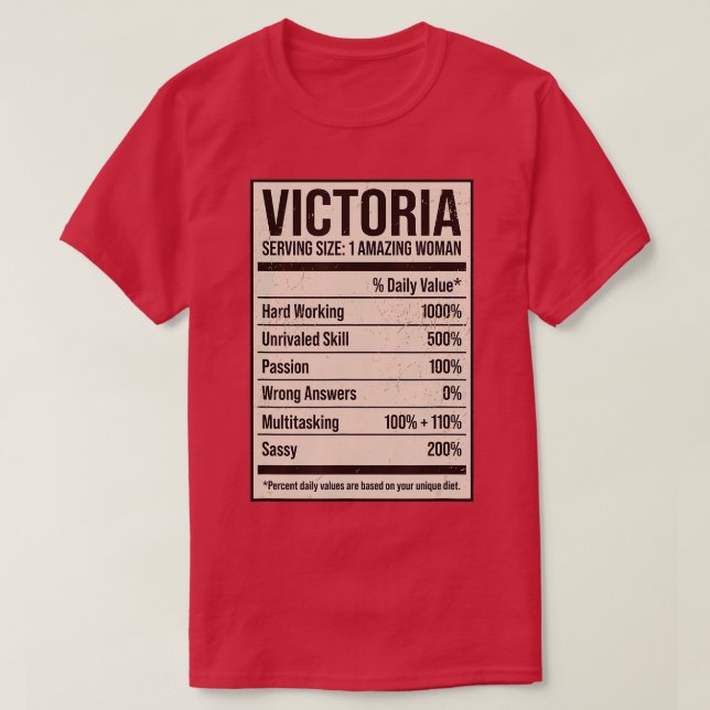 Victoria Nutrition Facts Namn Nickname Alias Title T Shirt (Design framsida)