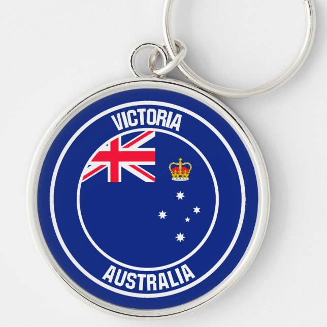 Victoria Round Emblem Rund Silverfärgad Nyckelring (Framsidan)